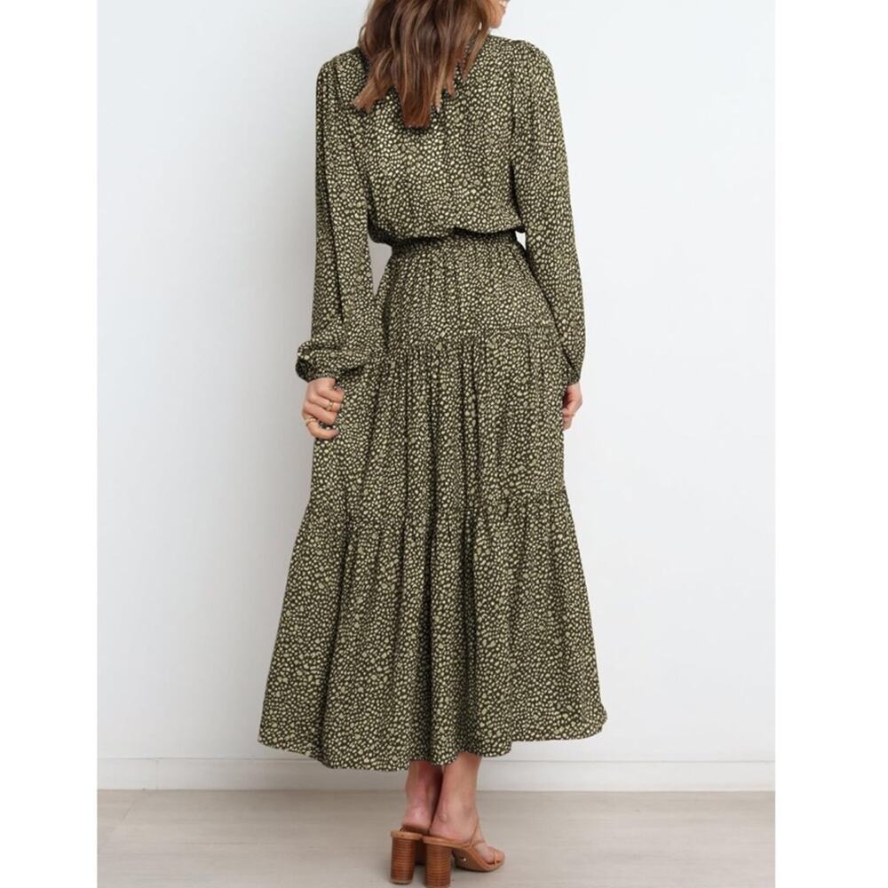 PRETTYGARDEN Fall Long Sleeve Wrap Style V Neck Ruffle Maxi Dress - Picture 2 of 8